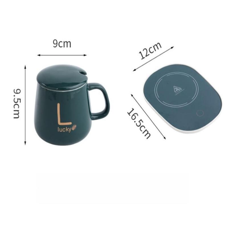 1 Sæt 55℃ Termisk Keramik Kaffekop Bærbar USB Genopladelig Opvarmningskop Med Rustfrit Stål Ske Gavekit Til Rejse Kontor Gave