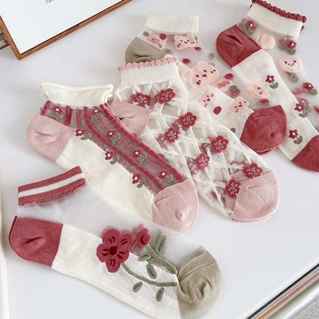 Women's Romantic Rose See-Through Socks 5-Pack
