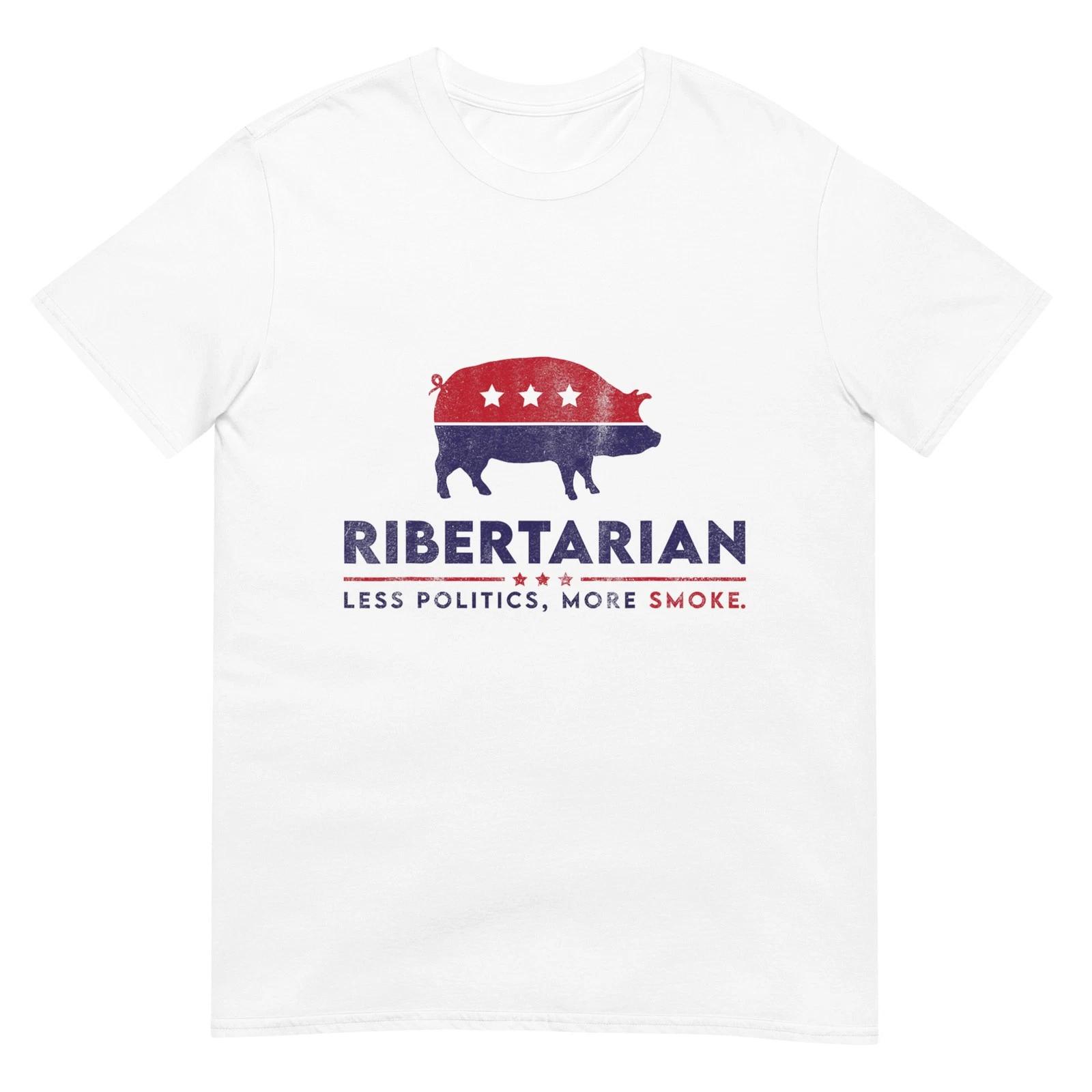 

Ribertarian Funny Pitmaster BBQ Meat Smoker Less Politics T-Shirt L