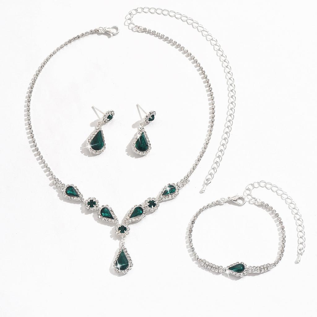 Bridal Jewelry Three-Piece Set Green Diamond Necklace Earrings Three-Piece Set Jewelry