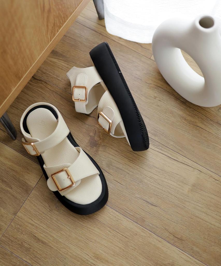 Double Belt Platform Sandals for Size [Sest] Women, 3L, Ivory, mts21-IV-3L