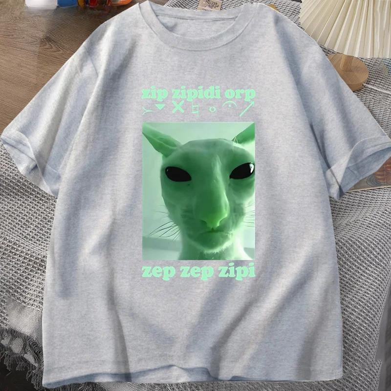 Funny Alien Cat Dank Meme T Shirt for Women Brainrot T-shirt Stupid Cringe Tshirt Harajuku Tees