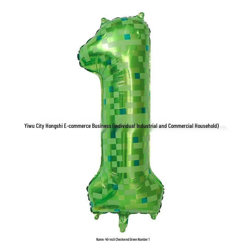 40-Inch Green Plaid Minecraft Aluminum Foil Balloons - Birthday & Party Décor