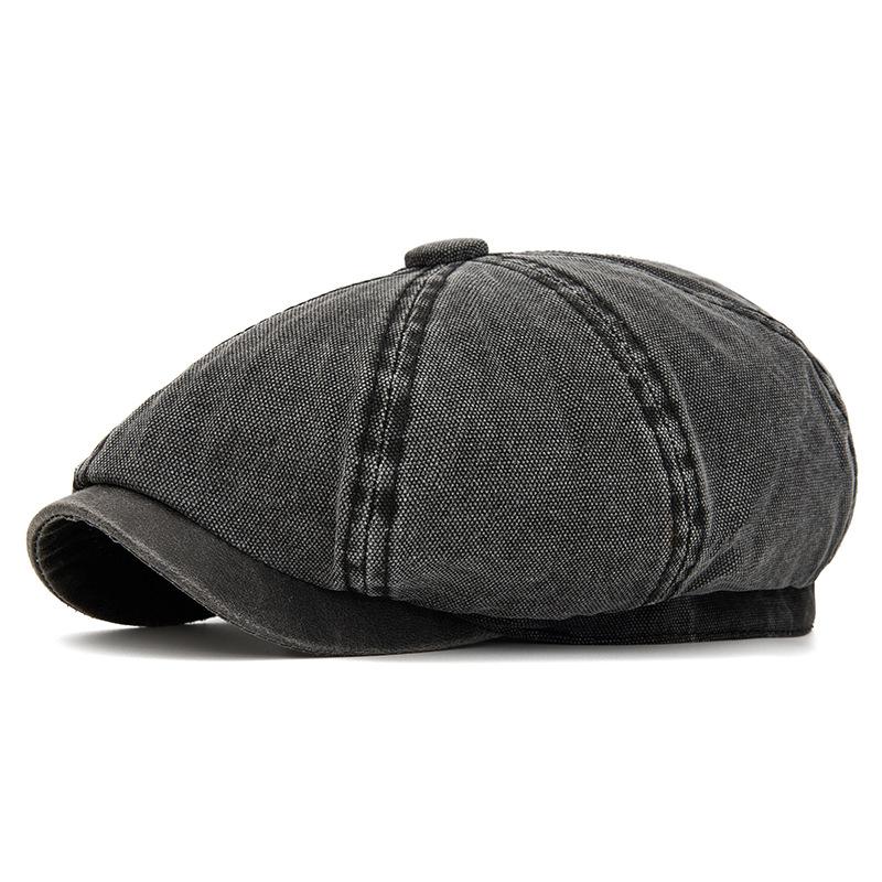British Contrast Newsboy Hat Men's Spring Summer Denim Octagonal Cap Retro Painter Beret