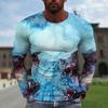 Spring Autumn New 3D Digital Print Sport Round Neck Tops T Shirt Men Long Sleeve Slim Fit Running Fitness T Shirt