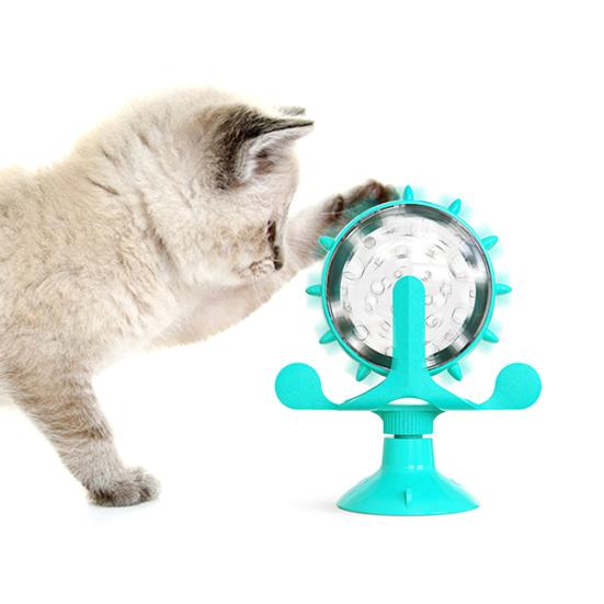 Interaktivní hračka s dávkovačem kočičích pamlsků, 360stupňový otočný větrný mlýn, pomalý krmítko s přísavkou, hračka proti úniku krmiva pro domácí kočky