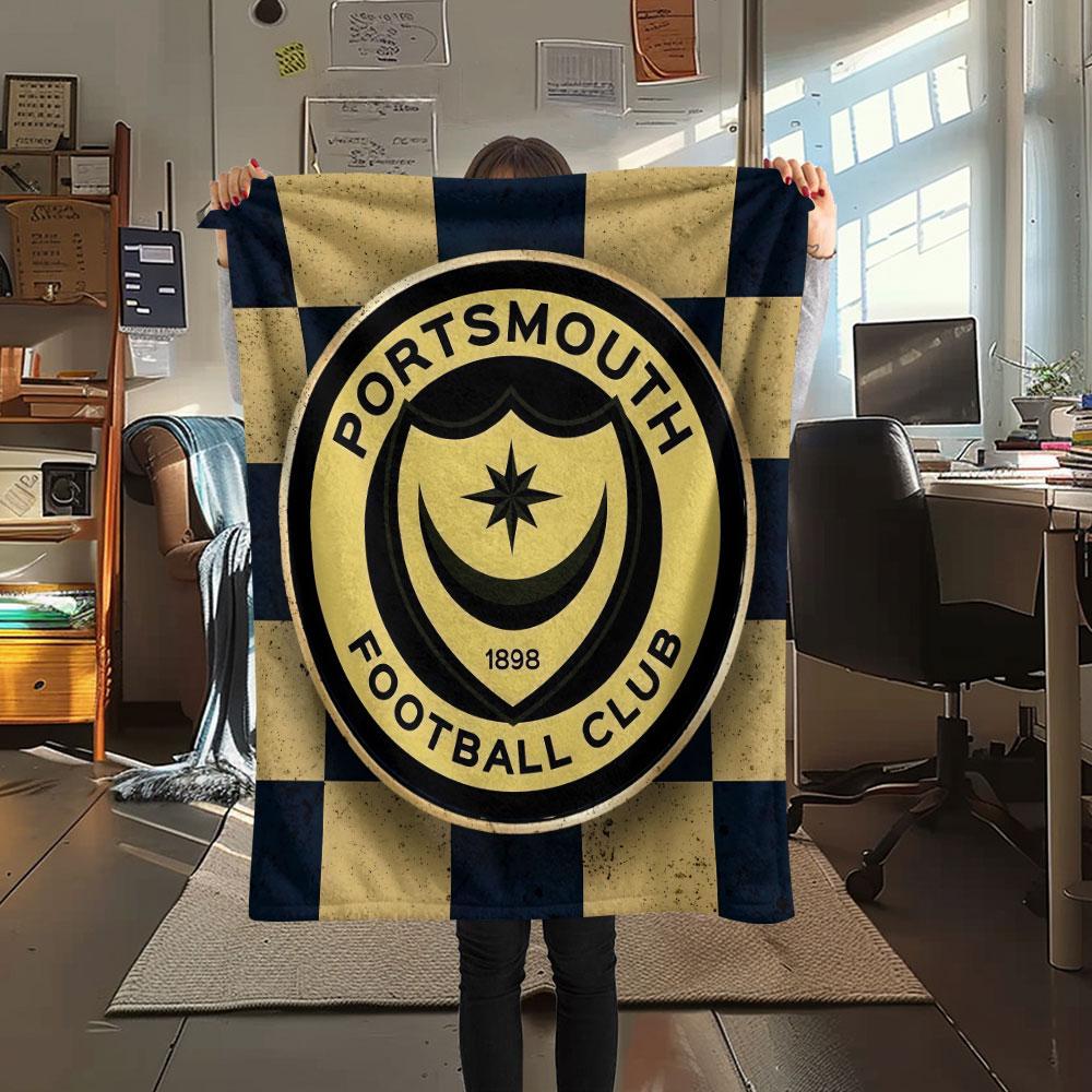 1PC Portsmouth Football Club Patterned Flannel Blanket Suitable For All Seasons for Home Decor Warmth and Comfort Gifts Holiday Present