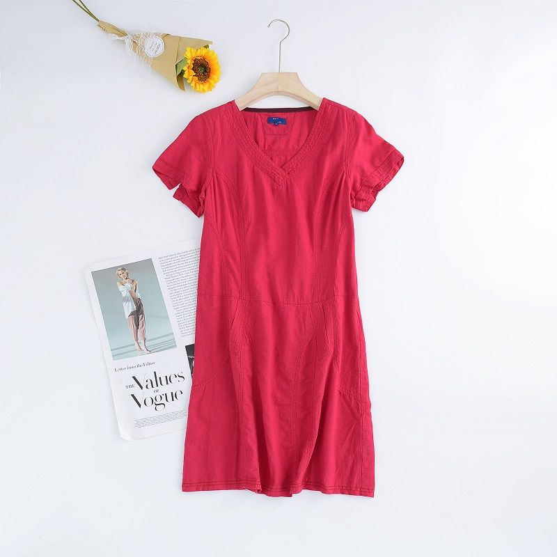 

Women s Summer Pocket Casual Short Sleeve Dress Fuchsia S