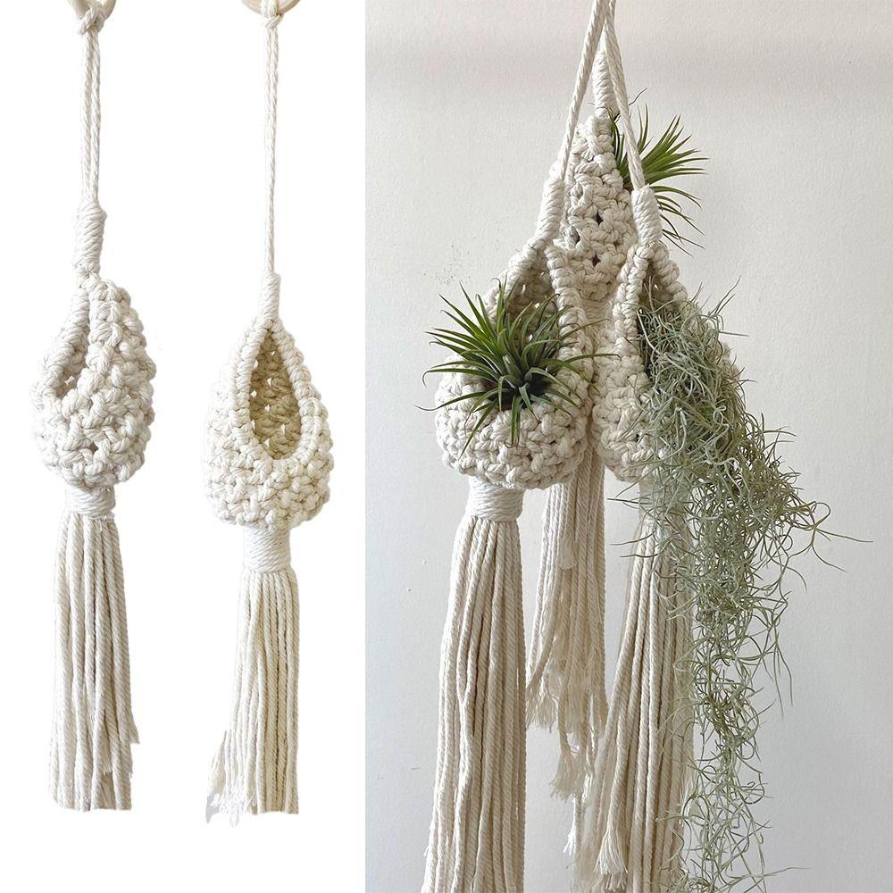 Für Innenwohnzimmer Balkon Makramee Pflanzenhänger Garten Blumentopfhalter Dekor Beigefarbene Baumwollseil Hängepflanzer