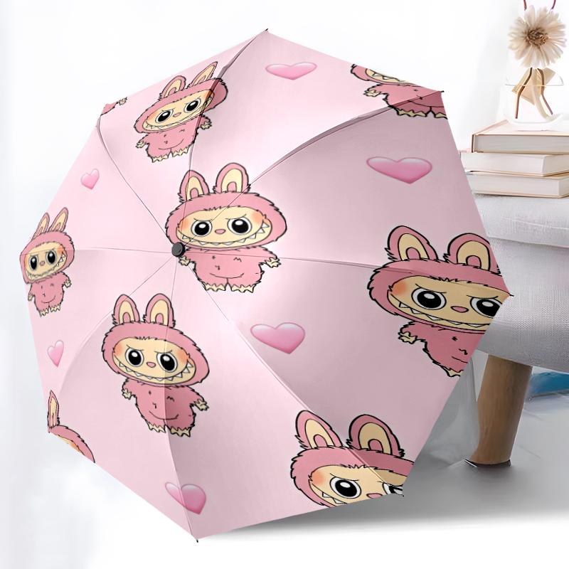 1pc Sturdy 8-Bone Auto Umbrella, LABUBU Umbrella, Digital Printed, Foldable Umbrella for On-the-Go Outdoor Use