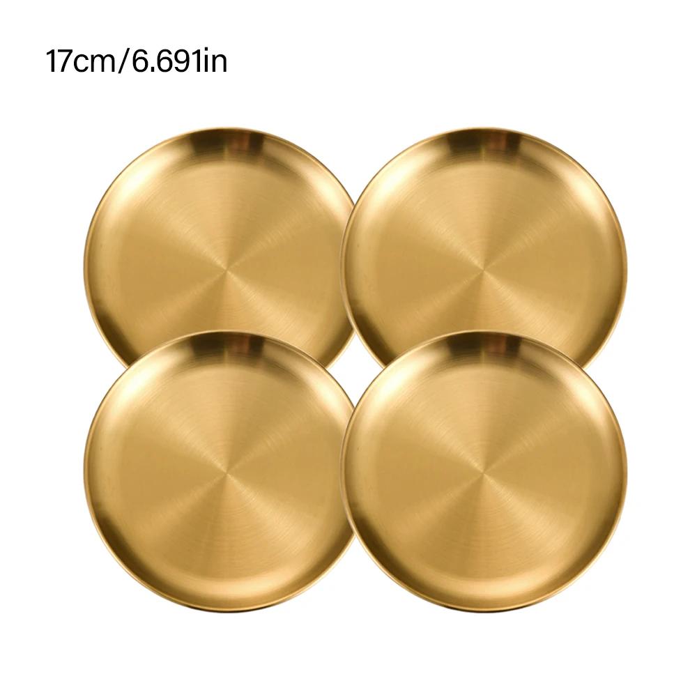 4Pcs Stainless Steel Plate Tray, Dining Tray, Steak Plate, Barbecue Plate, Korean Stainless Steel Circular Barbecue Plate