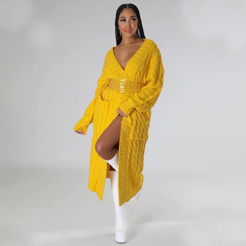 European & American Women's Sexy Long Sleeve Sweater Coat - Autumn/Winter Fashion