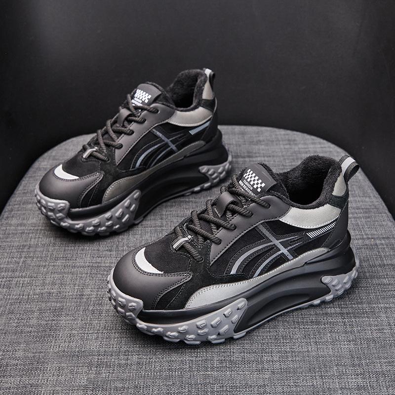 Platform Dad Shoes Women's Winter Leather Bread Shoes Inner Height Increase Velvet Casual Sports Forrest Gump Shoes