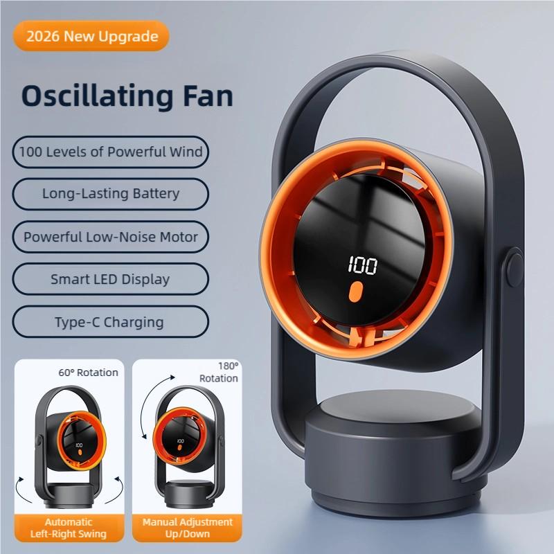 TINSOL Automatic oscillating electric fan USB desktop fan home bladeless digital display circulating fan office electric fan чёрный