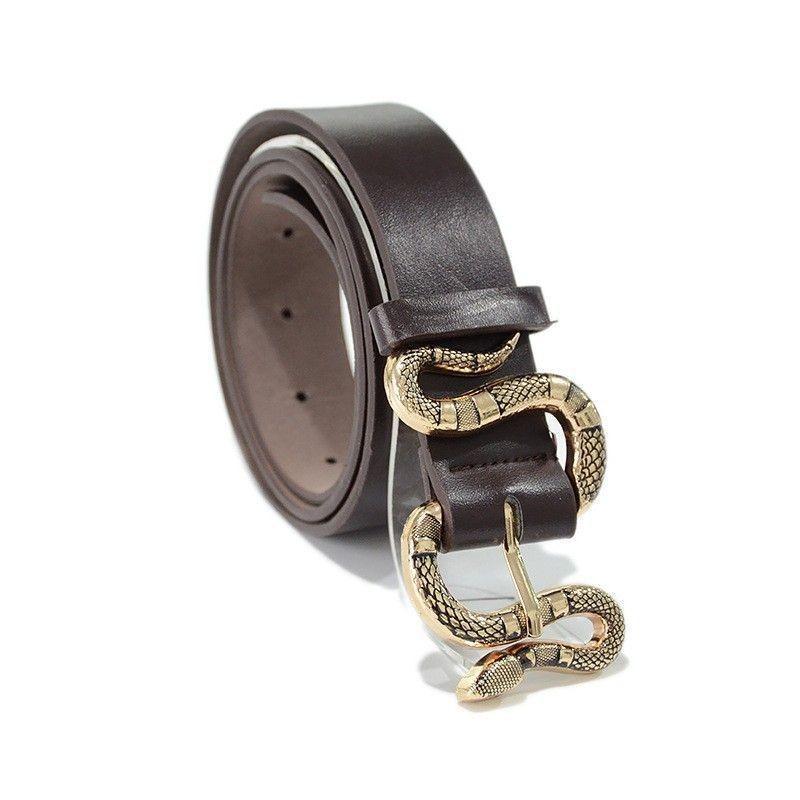 

Искусственный Модный Женский Кожаный Широкий Пояс на Талию с Декоративной Пряжкой в Виде Змеи Brown Snake Buckle