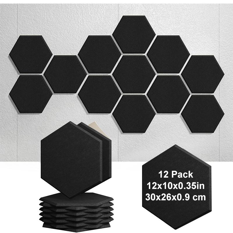 12pcs/set Self-adhesive Hexagonal Acoustic Panels Studio Processing Wall Board Mordern Home Office Living Room Bedroom Decor