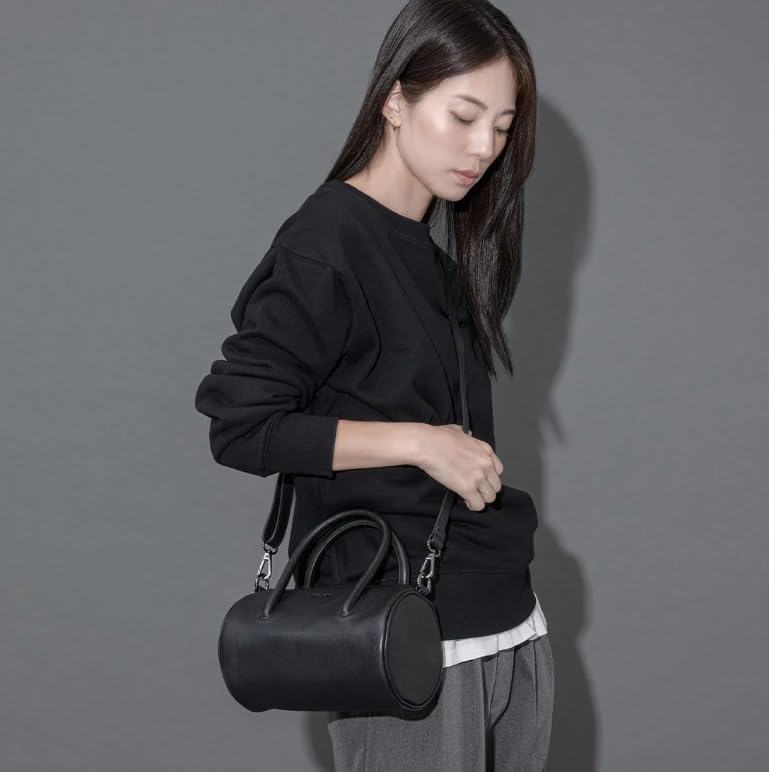 Bag Shoulder Small Black Leather Genuine Leather LEATHER BAG DRUM MINI BLACK [KLON] Men's Women's
