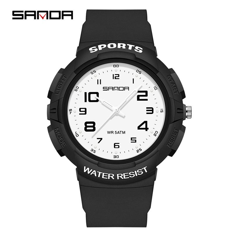 Sanda Trendy Design Soft Student Watch TPU Strap 50M Depth Waterproof Quartz Movement Children Fashion Sports Wrist Watch
