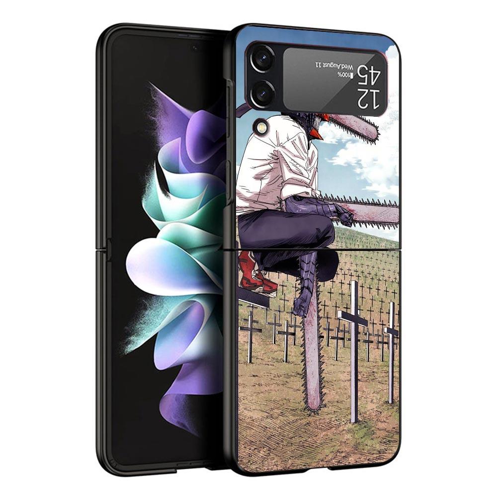 C-Chainsaw Mans Denji Phone Case For Samsung Z Flip 6 5 4 3 Galaxy ZFlip6 5G Flip5 Flip4 Black Hard Camera Protective Cover