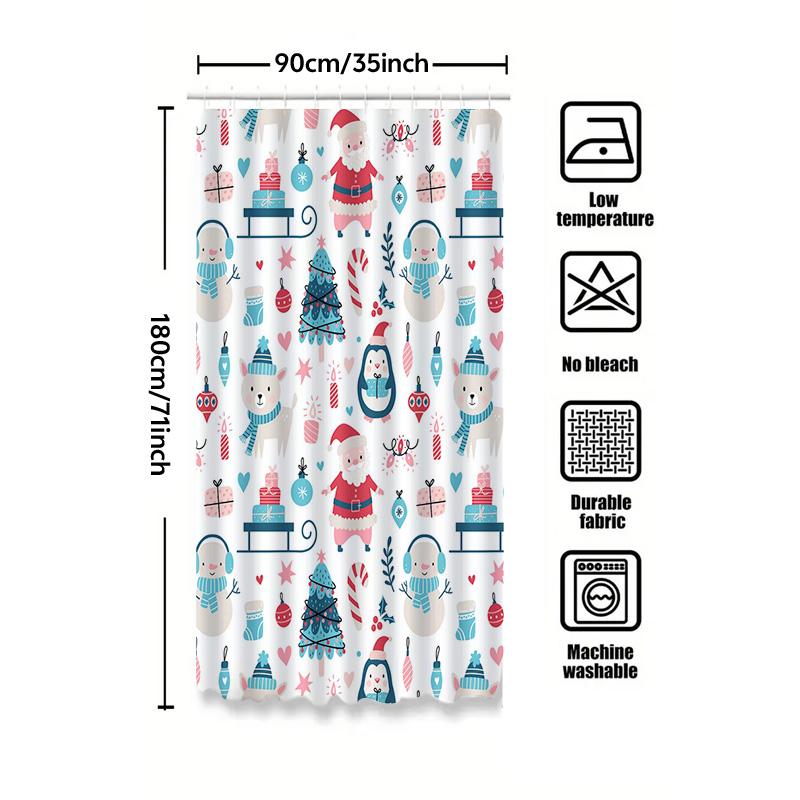 Tu Cute Christmas Shower Curtain Festive Holiday Bathroom Decor Santa Claus Reindeer Pattern Waterproof Fabric Home Textile Xmas