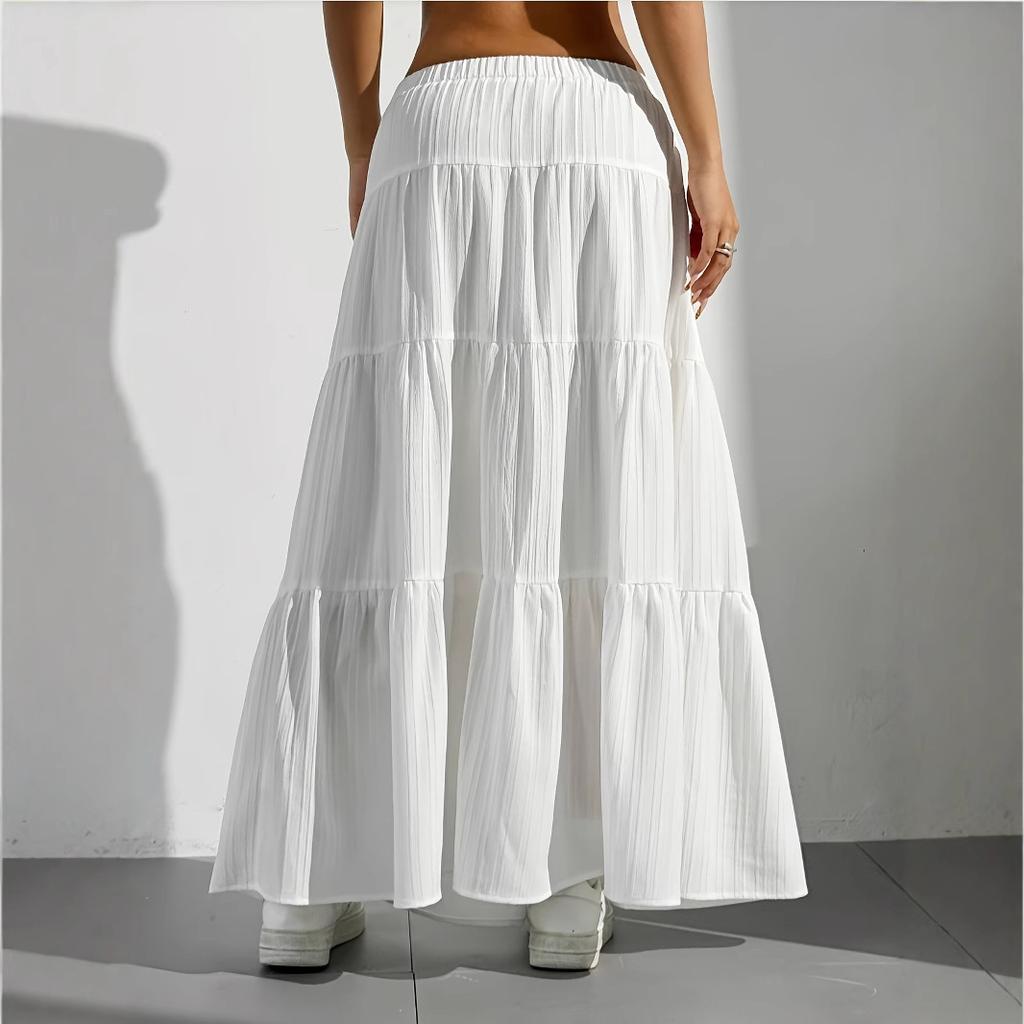 White Skirt Women's High Waist, New Elastic Lace-up Cake Skirt, Thin and Big Swing Skirt