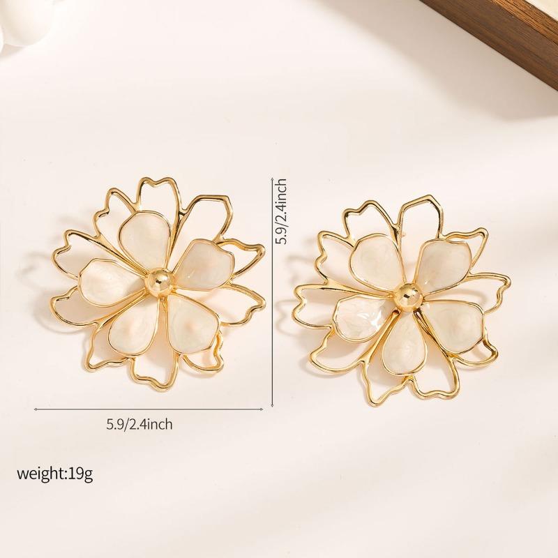 Colorful Sweet Fresh Dripping Oil Flower Hollow Double Layer Petal Stud Earrings For Women