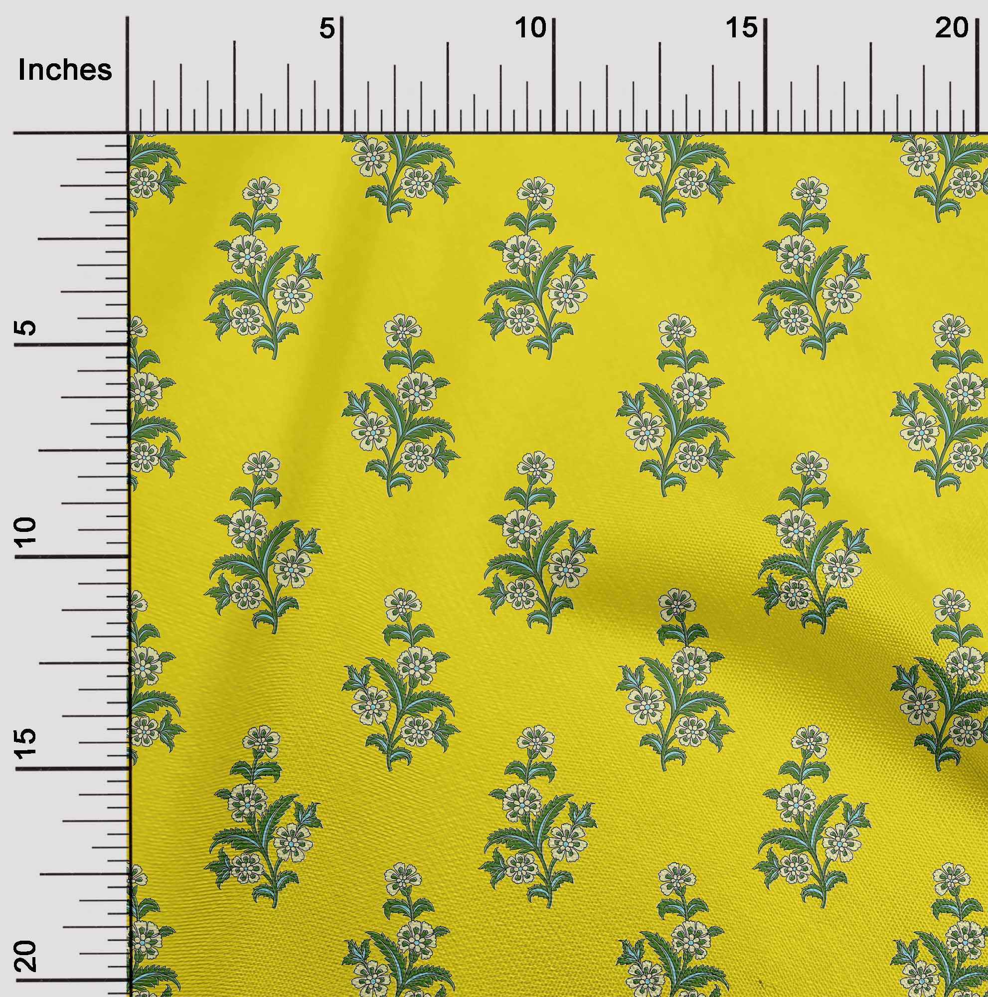 

oneOone Cotton Flex Blue Fabric Leaves & Flower Floral Sewing Material Print Fabric By The Yard 40 Inch 42 Inch Wide - Viscose Chiffon жовтий