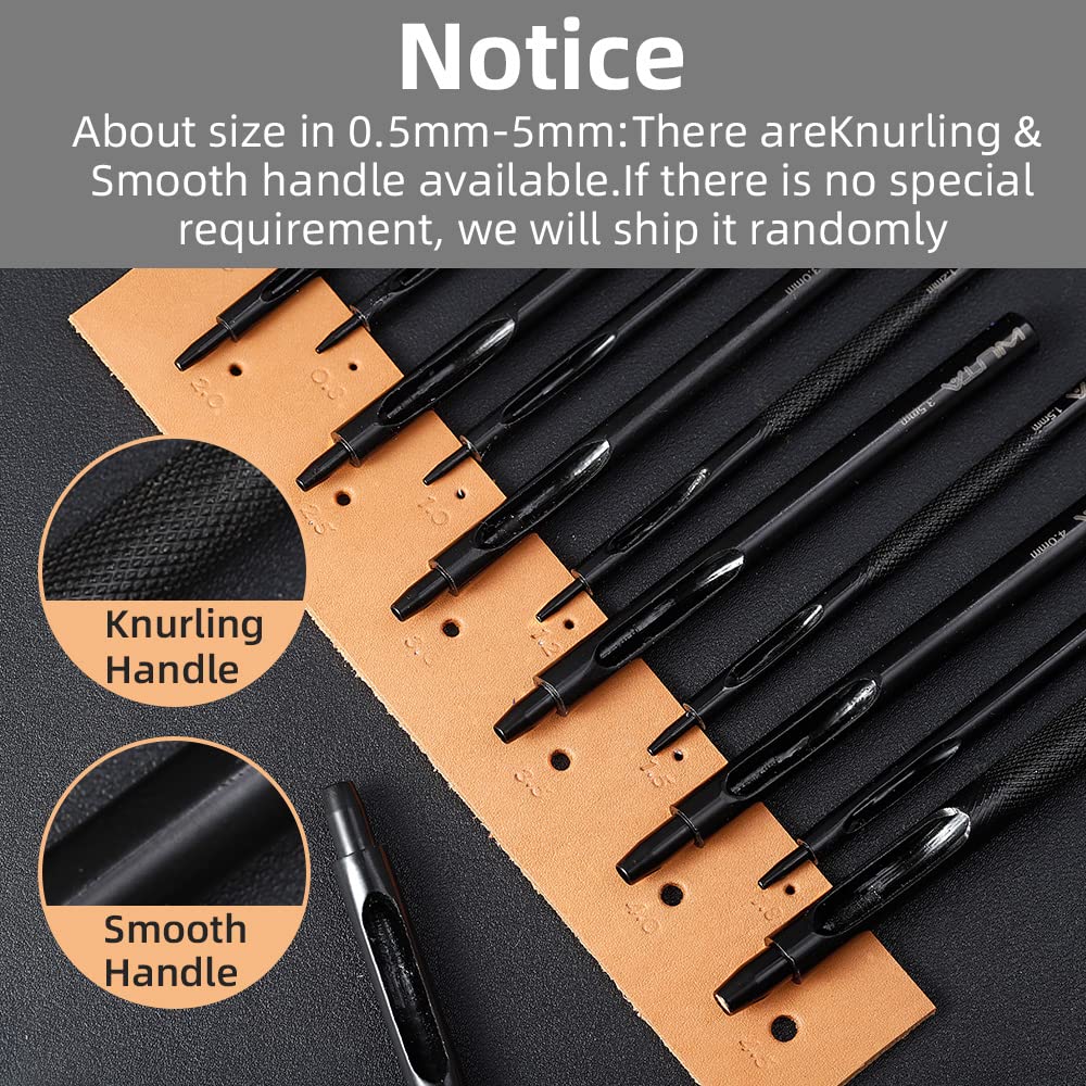 WUTA Black Round Leather Hole Punch 10 Sizes Set, (0.5mm, 1mm, 1.5mm, 2mm, 2.5mm, 3mm, 3.5mm, 4mm, 4.5mm, 5mm)