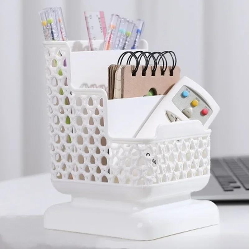 

3-grid Pen Holder Plastic Hollow Storage Box for Student Desktop School Stationery Storage Multifu Phone Holder Storages Bucket білий
