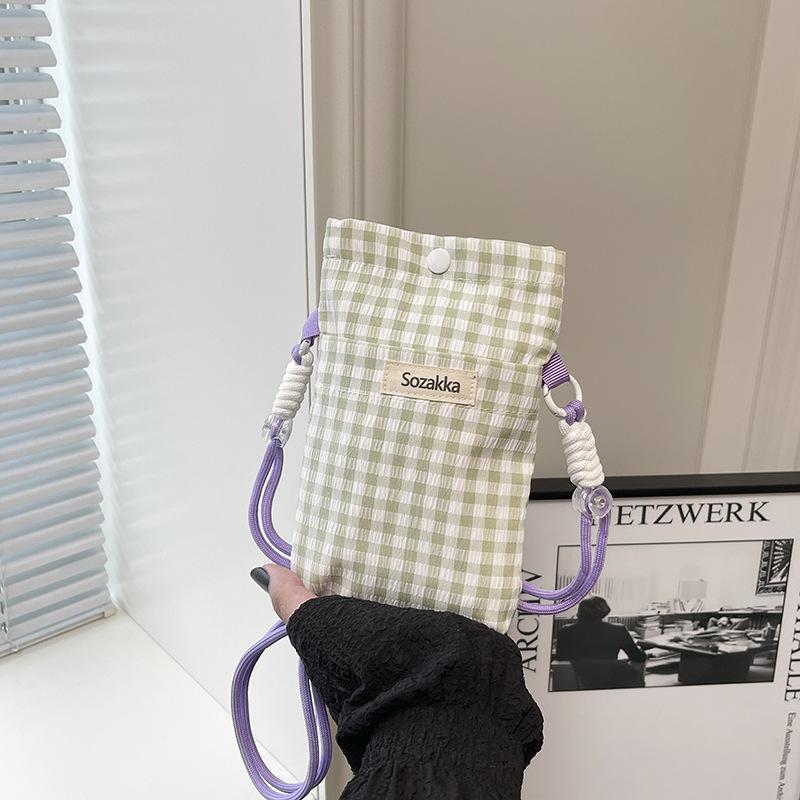 

Сумка для мобильного телефона летняя клетчатая маленькая сумка женская новая популярная вертикальная холщовая сумка кроссбоди маленькая тканевая сумка зелёный