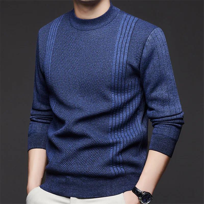 Winter Mock Neck Thick Fleece Knitted Pullovers Men Fashion Smart Casual Warm Sweater Mens Slim Fit Knit Pullover Sweaters