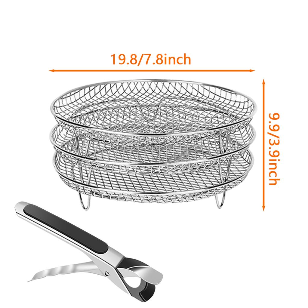 3 Layers Air Fryer Racks 304 Stainless Steel Air Fryer Basket Tray and Steaming Racks Baking Pan Cooker Accessories Cooking Tool