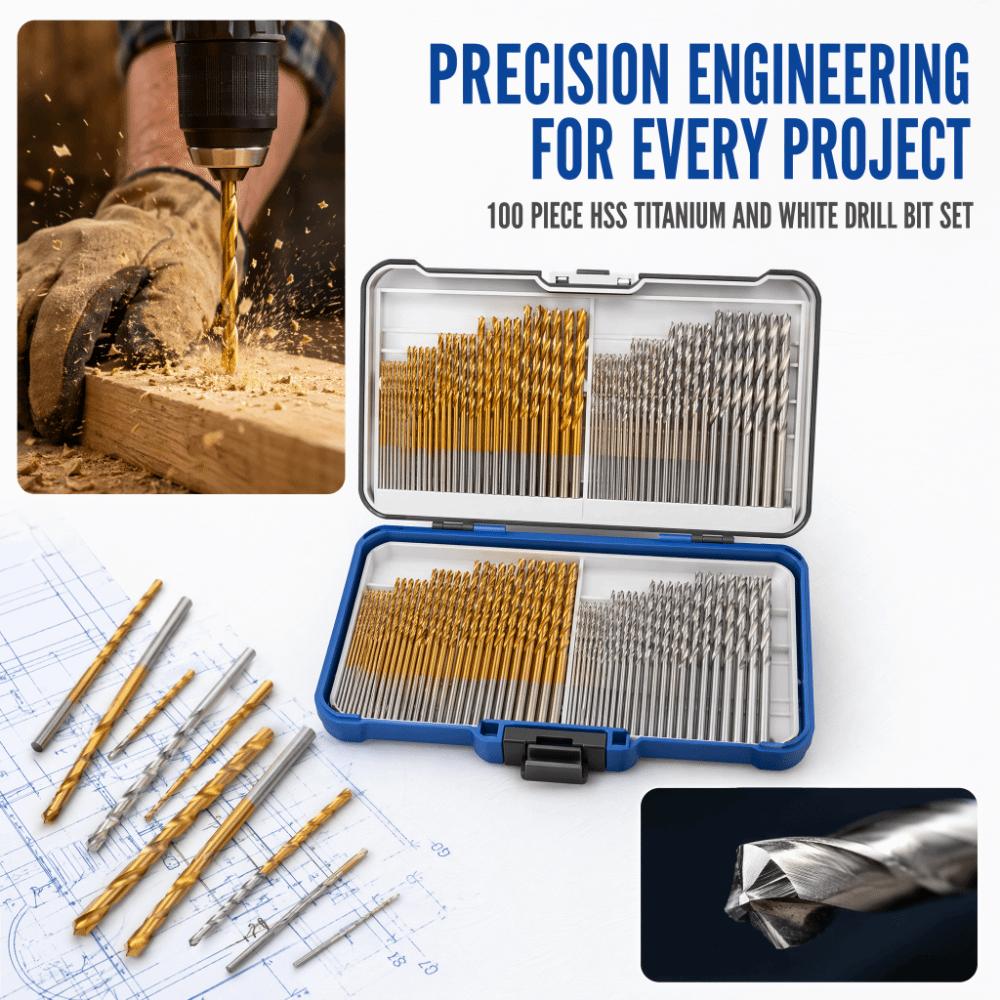 100pcs White Titanium Coated Drill Bits Titanium Coated HSS Twist Drill Bits Metal Drilling