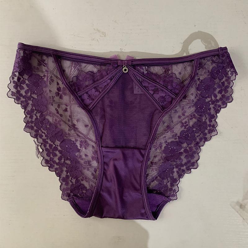 Low Waisted Sexy Lace Underwear Women's Embroidery Transparent Thin Hollow Mesh Tempting Panties