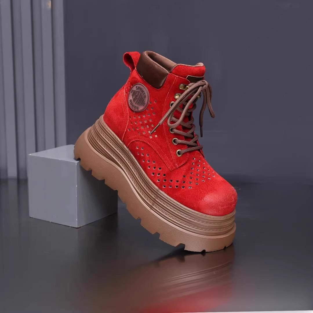 

Internet celebrity versatile Martin boots 2025 spring and summer new British style thick-soled short boots thick-soled low-top explosion heightening 40 красный