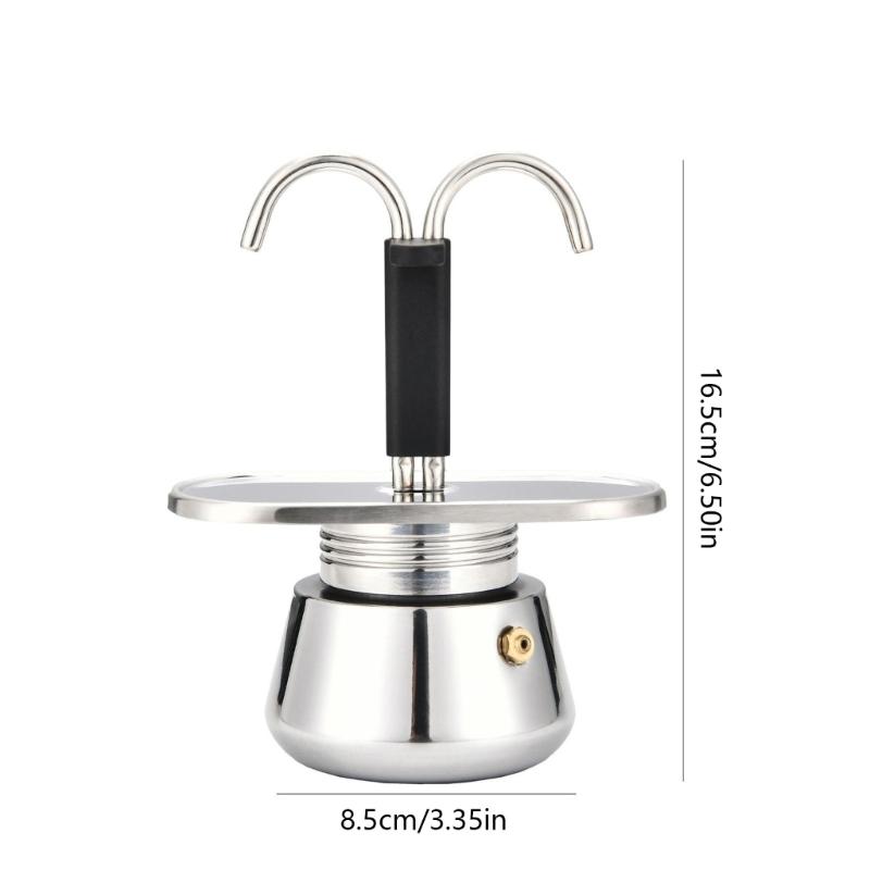 Induction-Compatible Double-Spout Mocha Pot, Brushed Steel Coffee Maker for About Two Espresso-Size Cups On Common Cooktops