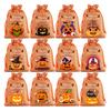12 Pcs Halloween Treat Bags Burlap Gift Bags Mini Drawstring Candy Bags Pumpkin Pattern Goodie Bags for Halloween Party Favors