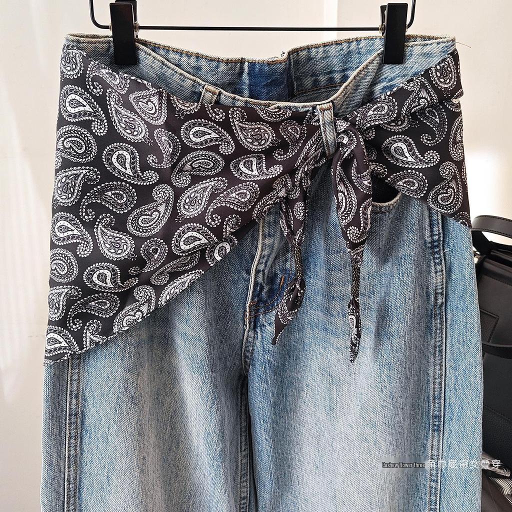 Koreańska damska warstwowa trójkątna jedwabna chusta - modny dodatek do talii na rok 2025 do dżinsów