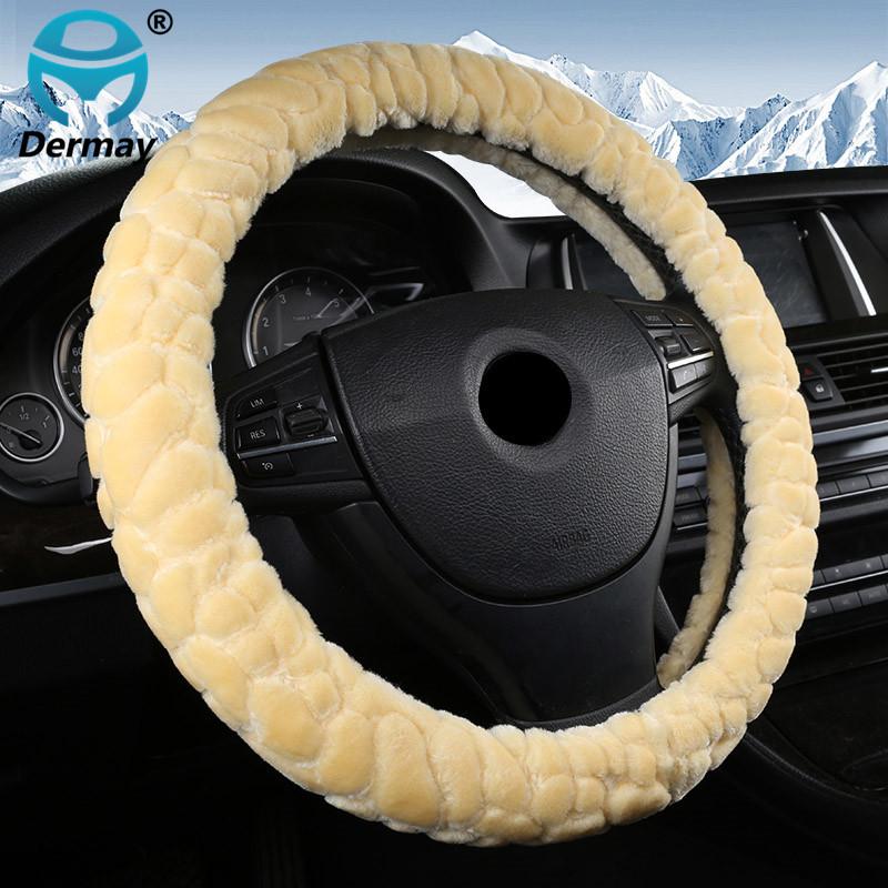 DERMAY Plush Steering Wheel Cover Short Fur Non-slip Design M Size for Vw Passat Bmw Kia Chevrolet Etc. 95%Cars Winter 2017 New