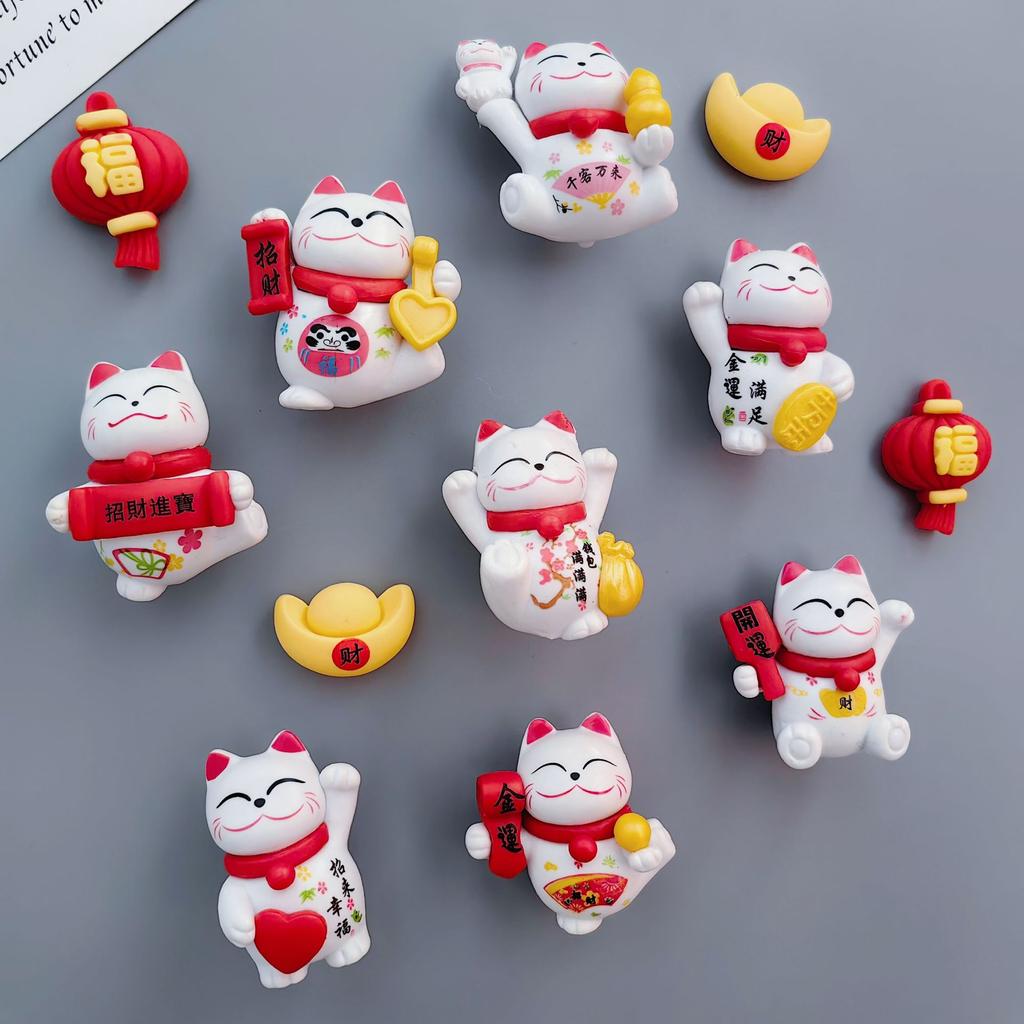 8PCS New Year's Festive Cat Magnet Refrigerator Stickers Cartoon Stereo Magnetic Message Board Home Decoration Stickers