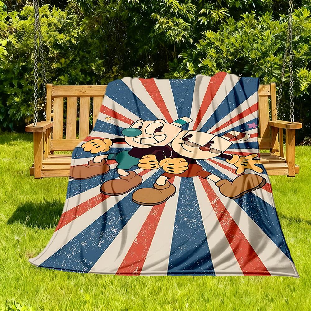 

1PC Cuphead Mugman Outdoor Flannel Throw Blanket - HD Printed Lightweight Soft Warm All-Season Blanket for Sofa, Bed, Travel - Machine Washable057 130cmx150cm