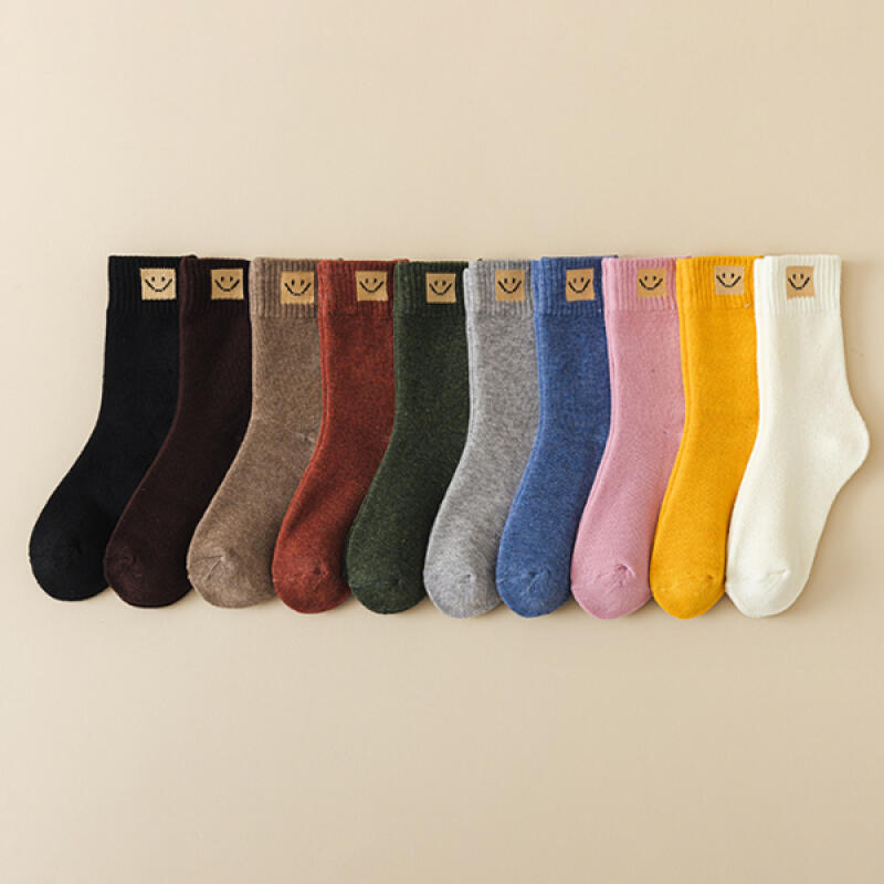 [10-Pair Set] Poua Winter Thick Knit Socks Black 5 + White 5