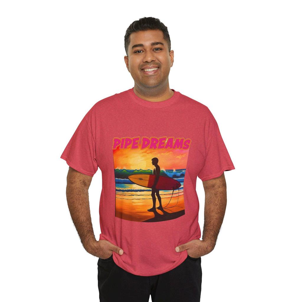 Pipe Dreams Unisex Heavy Cotton Tee, Beach Vibes Shirt, Summer Surf Tee for Surfers, Vacation Apparel, Gift for Ocean Lovers