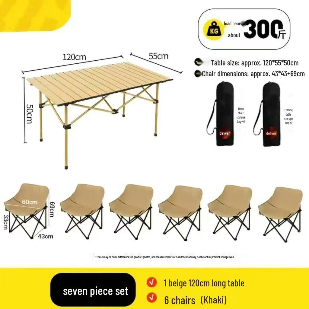 Portable Outdoor Folding Table & Moon Chair Set for Street Vendors & Camping