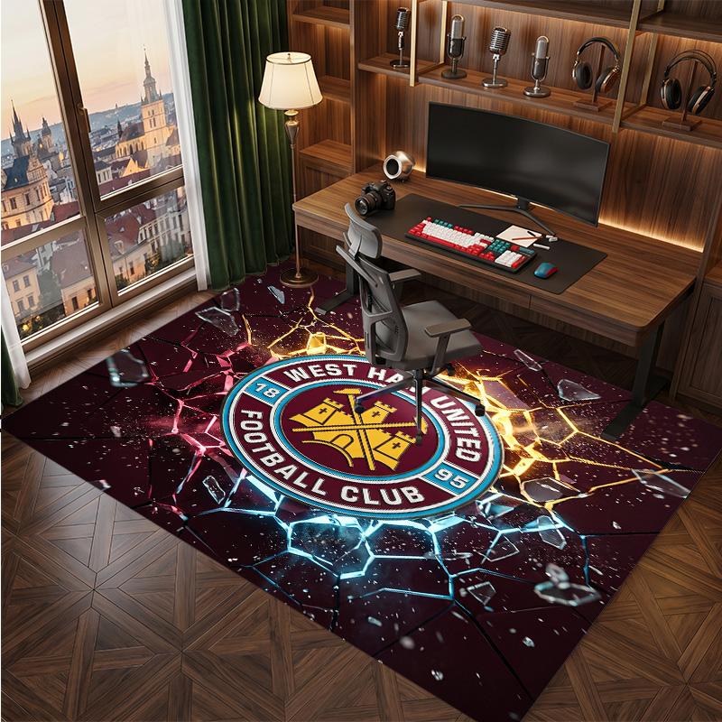 West Ham United Football Print Crystal Velvet Rug, Comfortable Water Absorbent Non Slip Indoor Floor Carpet
