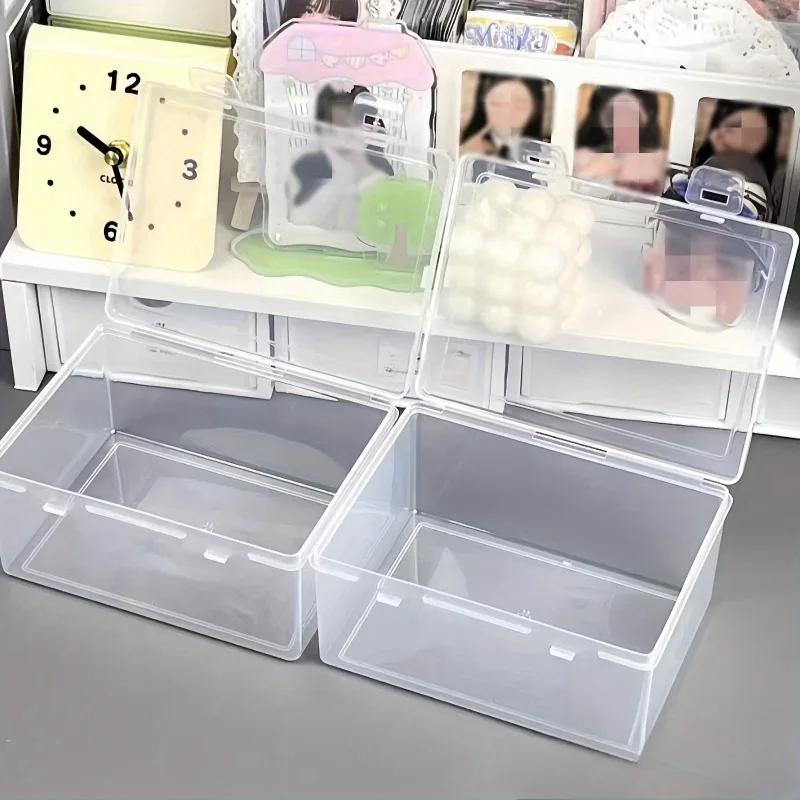 2Pcs Transparent storage box with lid - modern plastic storage box with double buckle closure for desk stationery and cosmetics