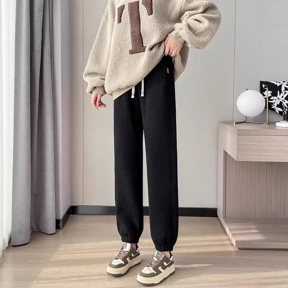 Fleece-Lined Lambswool Cuffed Sports Pants - 2026 Autumn/Winter Warm Windproof Slim Fit Cotton Pants L