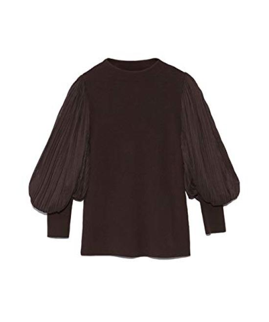 

Snidel Pleated Tulle Sleeve Knit Top SWNT195083 BRW Japan Size F Women s (Free Size)