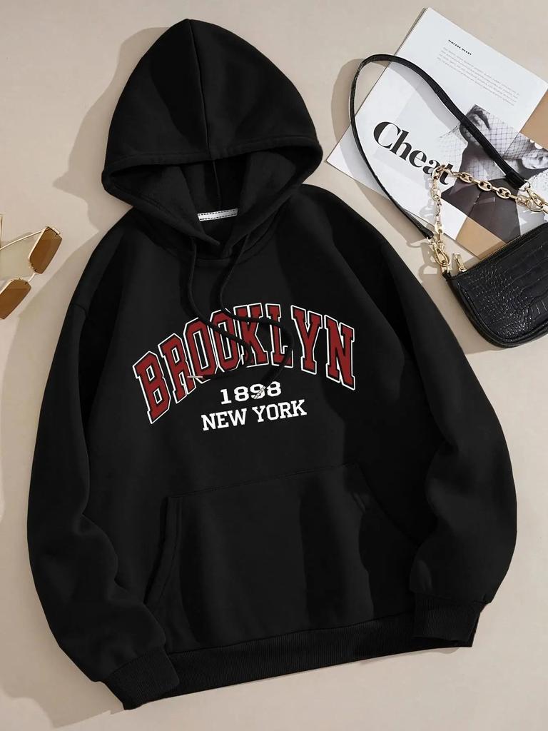 Brooklyn 1898 New York City USA Sweatshirt Female Casual Fleece Hooded Autumn Crewneck Hoodies Simple Oversized Unisex's Tops