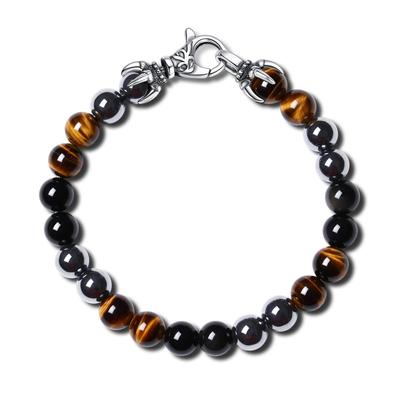 GAVU 8mm Tiger Eye, Obsidian, and Hematite Triple Amulet Bracelet for Men, 21.5cm